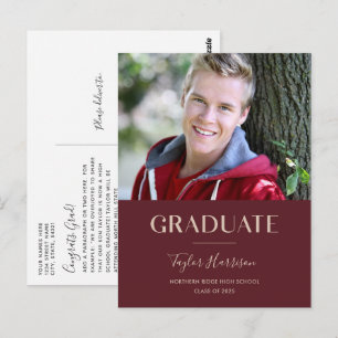 Burgundy 2023 Graduate 1-Photo Graduation Postcard