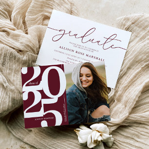 Burgundy 2025 Photo Graduation Party Invitation