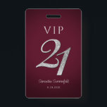 Burgundy 21st Birthday Silver Glitter VIP Badge<br><div class="desc">Modern silver glitter 21st Birthday VIP badge you can easily customize with a name and date by clicking the "Personalize" button. The silver glitter "21" is set while the other text on the badge can be modified.</div>