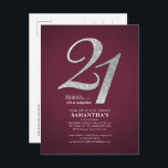 Burgundy 21st Birthday Sliver Glitter Daughter Invitation Postcard<br><div class="desc">Create your own modern burgundy 21st birthday surprise with your party details on burgundy background and popular fonts you can easily change by clicking the "Personalize" button</div>