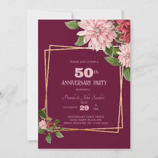 Burgundy 50th Anniversary | Birthday | Wedding  Invitation (Front)