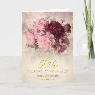 Burgundy 50th Golden Wedding Anniversary Card