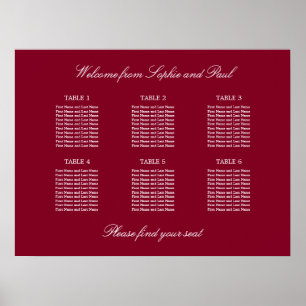 Burgundy 6 Table Wedding Seating Chart Poster