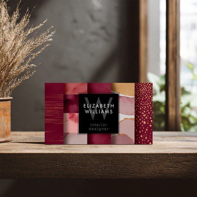 Burgundy Abstract Monogram Modern Business Cards (Creator Uploaded)