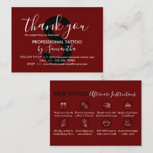 Burgundy Aftercare Instructions Tattoo Thank you Business Card