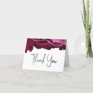 Burgundy Agate Argent Script Carte de remerciement