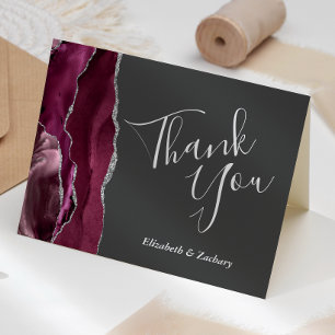 Burgundy Agate Charcoal Grey Wedding Thank You Card