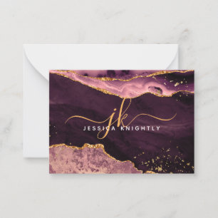Burgundy Agate Geode Gold Glitter Script Monogram Card