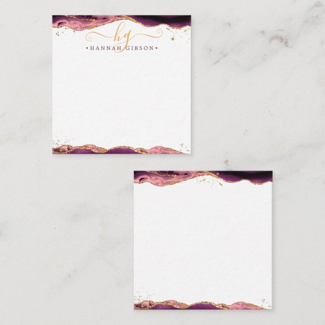 Burgundy Agate Geode Script Monogram Gold Glitter Card (Front/Back)