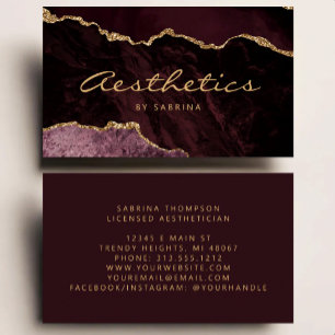 Burgundy Agate Gold Glitter Luxury Aesthetician Business Card