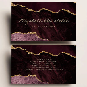 Burgundy Agate Gold Glitter Luxury Business Card