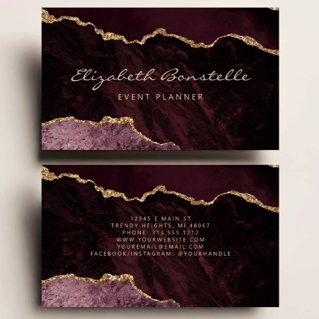Burgundy Agate Gold Glitter Luxury Business Card (Creator Uploaded)