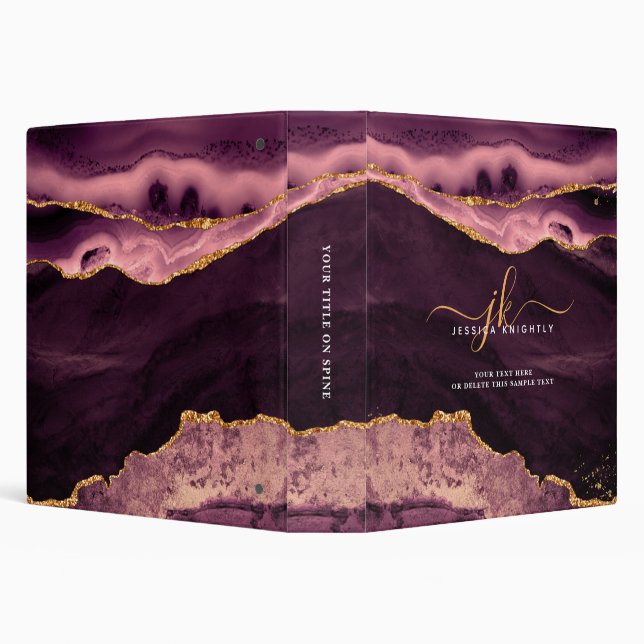 Burgundy Agate Gold Glitter Script Monogram Binder (Background)