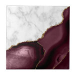Burgundy Agate Gold Glitter White Marble Tile<br><div class="desc">Elegant white marble and burgundy agate trimmed with faux gold glitter combine in this luxurious ceramic tile.</div>