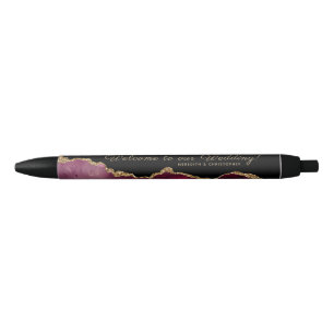 Burgundy Agate Gold Wedding Welcome Black Ink Pen