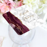 Burgundy Agate Marble Gold Script Wedding Square Paper Coaster<br><div class="desc">This elegant modern wedding coaster features a burgundy watercolor agate geode design trimmed with faux gold glitter. Easily customize the black date text on a grey and white marble background,  along with the names of the bride and groom in gold coloured handwriting calligraphy over a large,  pale grey ampersand.</div>