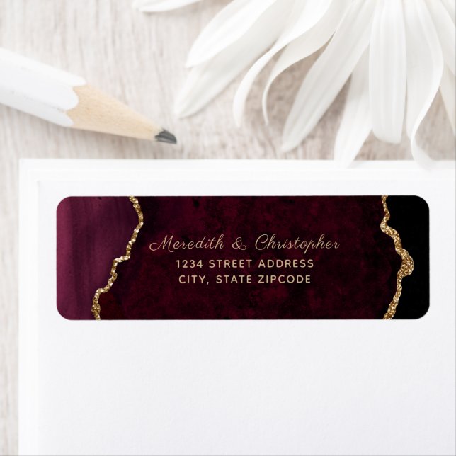 Burgundy Agate Mariage Adresse de retour (En situation)