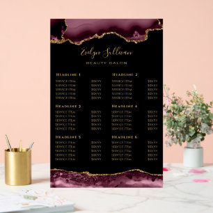 Burgundy Agate Price List Acrylic Sign