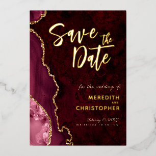Burgundy Agate Save the Date Gold
