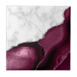 Burgundy Agate Silver Glitter White Marble Tile<br><div class="desc">Elegant white marble and burgundy agate trimmed with faux silver glitter combine in this luxurious ceramic tile.</div>