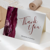Burgundy Agate Silver Light Grey Wedding Thank You