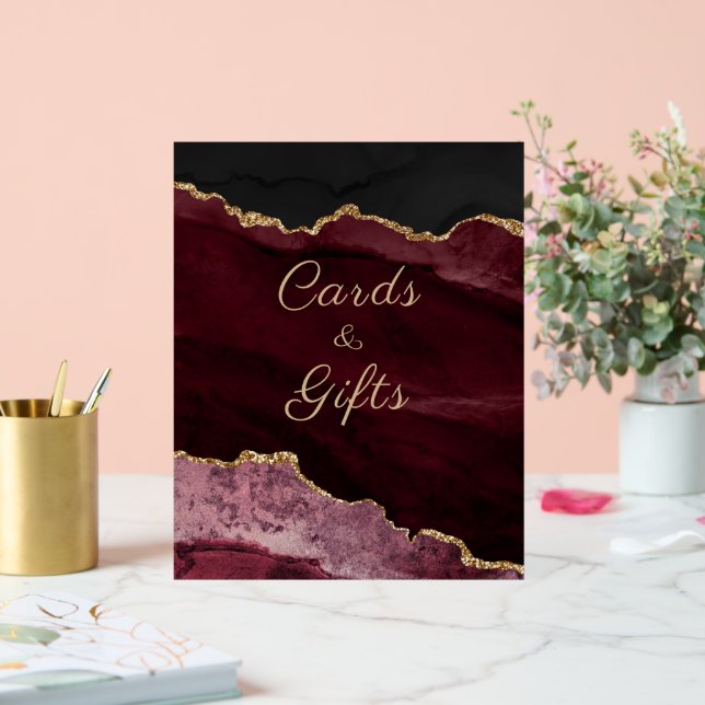 Burgundy Agate Wedding Cards Gifts Acrylic Sign (Wedding)