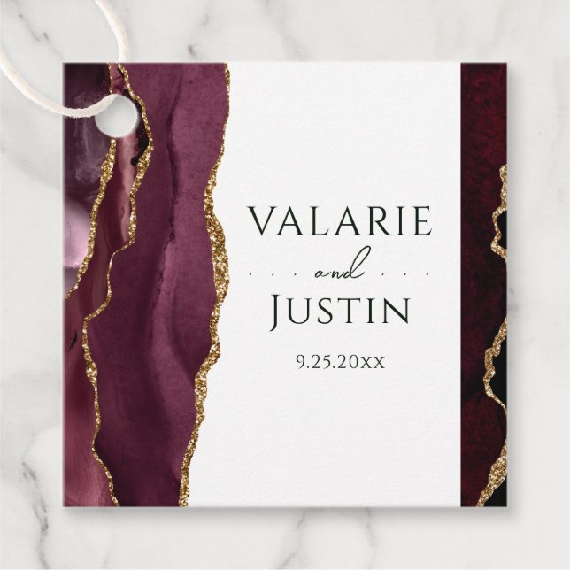 Burgundy Agate Wedding Names Thank You  Favour Tag (Front)
