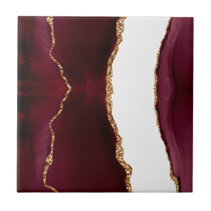 Burgundy Agate with Gold Glitter Veins Tile