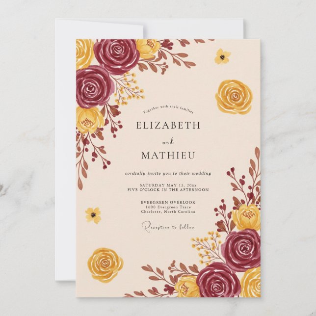 Burgundy Alluring Autumnal Wedding Invitation (Front)