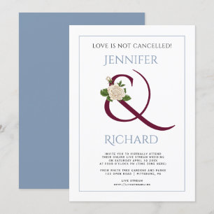 Burgundy ampersand rose dusty blue virtual wedding invitation