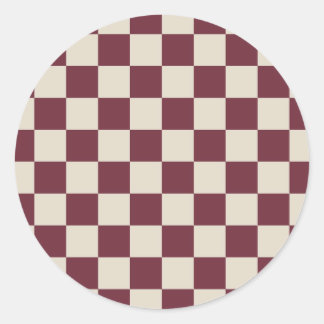 Burgundy and Beige Chequerboard Classic Round Sticker