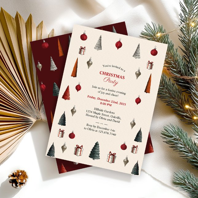 Burgundy and Beige Retro  Christmas Party Invitation (Creator Uploaded)