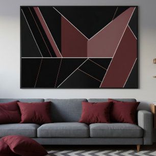 Burgundy and Black Abstract Geometry Canvas Print