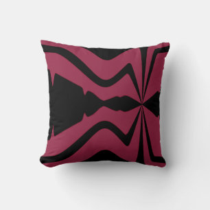Burgundy and Black Abstract Sound Wave Design Throw Pillow