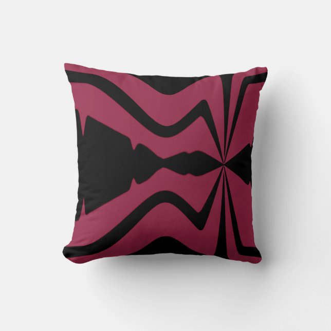 Burgundy and Black Abstract Sound Wave Design Throw Pillow (Front)