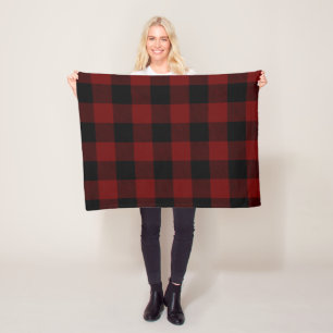 Burgundy and Black Buffalo Check Fleece Blanket