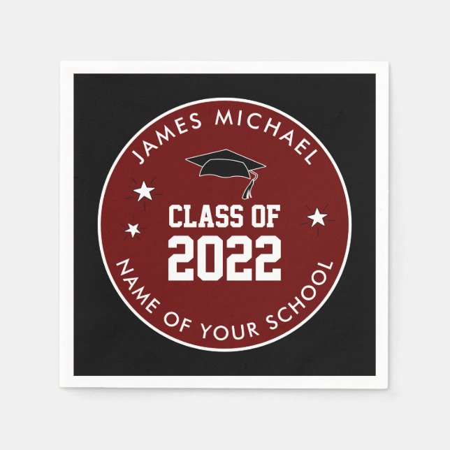 Burgundy and Black Class of High School Graduation Napkin (Front)