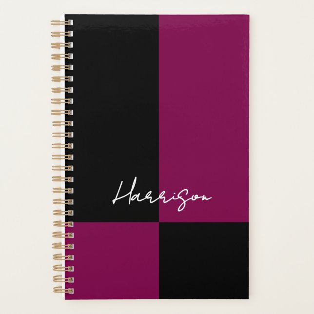 Burgundy and Black Colour Block Personalized Planner (Front)