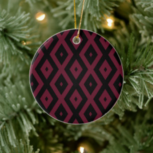 Burgundy and black diamond pattern ceramic ornament
