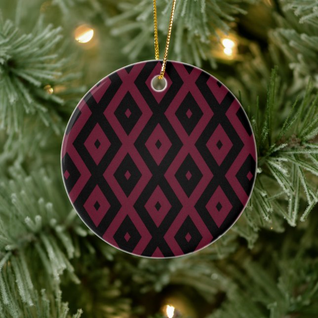 Burgundy and black diamond pattern ceramic ornament (Tree)