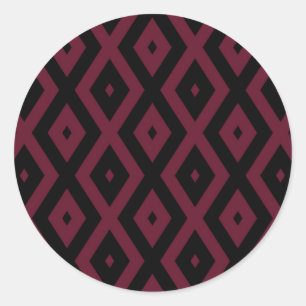 Burgundy and black diamond pattern classic round sticker