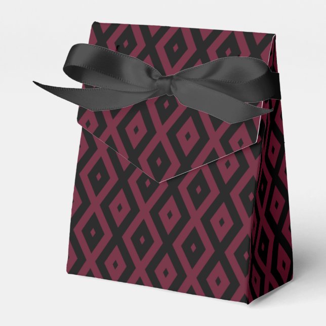 Burgundy and black diamond pattern favor box (Front Side)