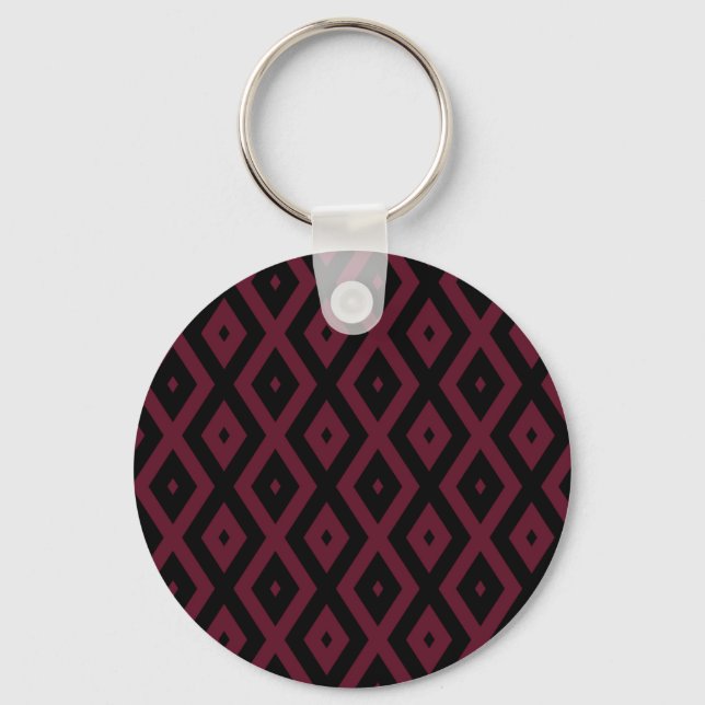 Burgundy and black diamond pattern keychain (Front)