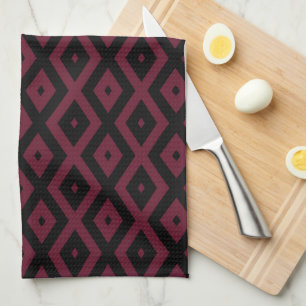 Burgundy and black diamond pattern kitchen towel
