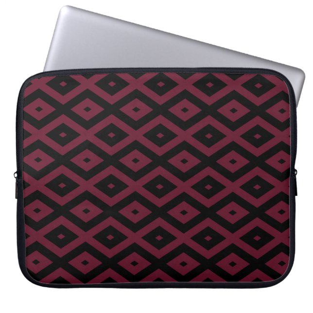 Burgundy and black diamond pattern laptop sleeve (Front)
