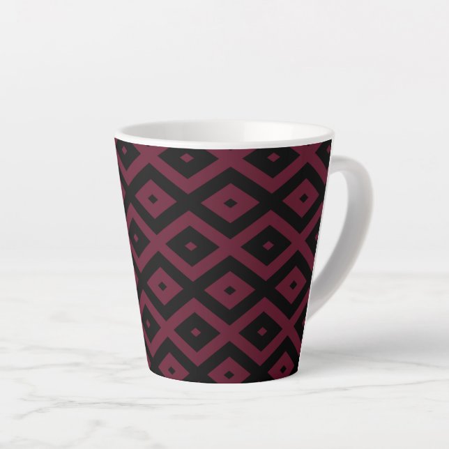 Burgundy and black diamond pattern latte mug (Right Angle)