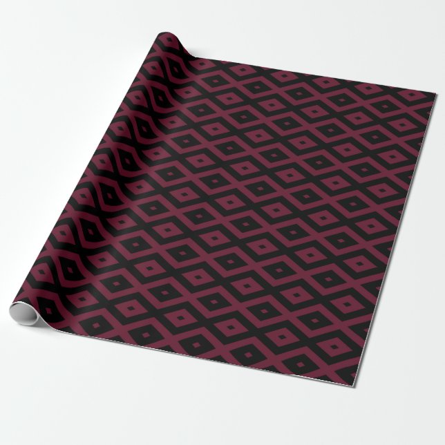 Burgundy and black diamond pattern wrapping paper (Unrolled)