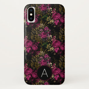 Burgundy and Black Gold Foil Roses Monogram Case-Mate iPhone Case