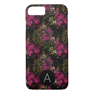 Burgundy and Black Gold Foil Roses Monogram Case-Mate iPhone Case