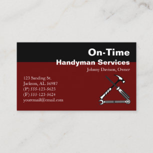 Burgundy and Black Handyman Services Business Card